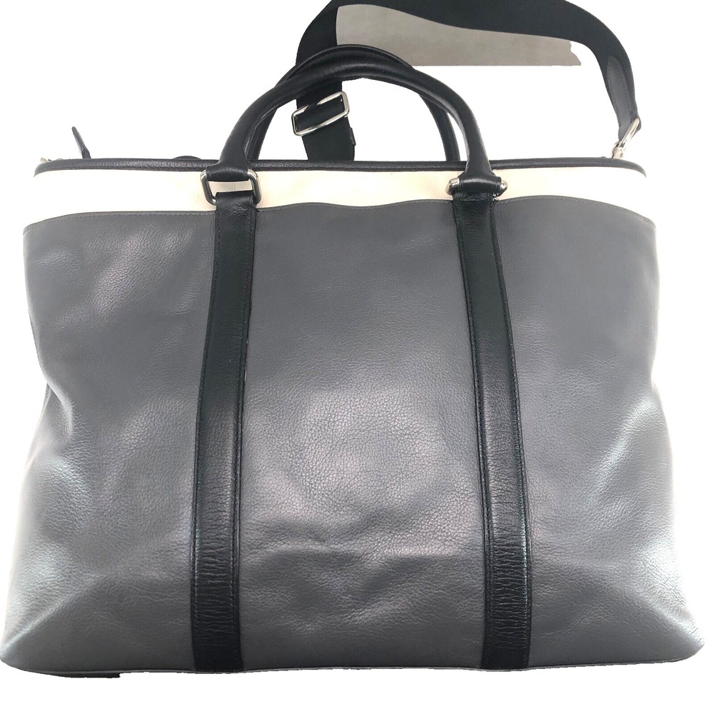 COACH‎ Perry Business Tote Crossbody Strap Gray Cream Black Leather 57568 laptop